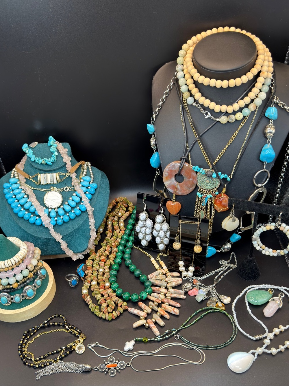 Gemstone Jewelry Lot Genuine Pearls Labradorite, Turritella Agate Quartz Unikite